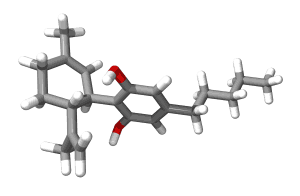 A 3D model of cannabidiol.