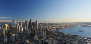 Aerial view of Seattle city skyline