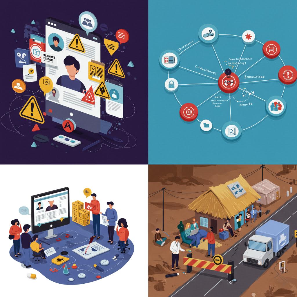 온라인 플랫폼과 물류 네트워크가 일러스트로 표현되어 의료 유통의 안전성을 시각화한 구조적 이미지