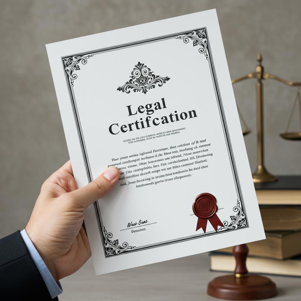 액자형 인증서를 손에 든 모습이 공식 절차와 승인 과정을 상징적으로 나타내는 구성