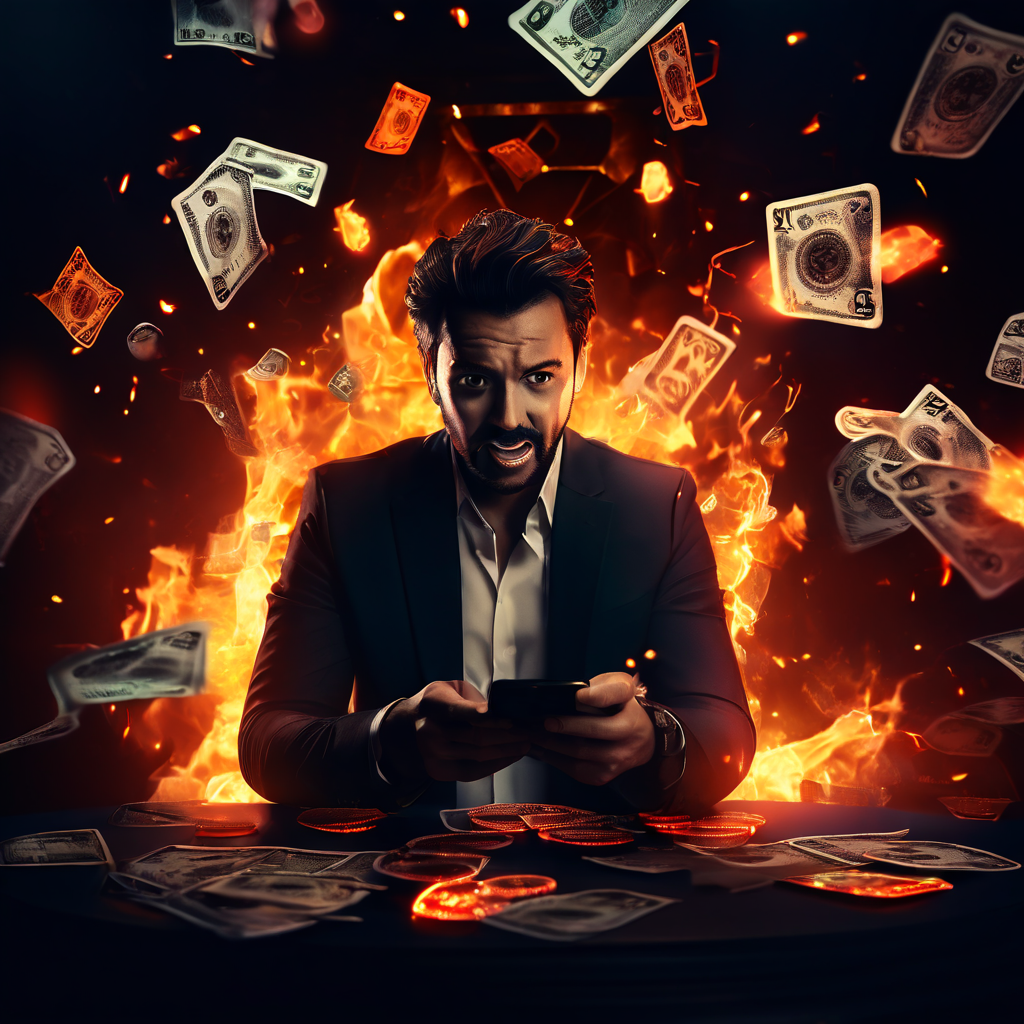 어두운 고대비 조명 속 빛나는 스마트폰 화면과 놀란 얼굴들, 소셜 아이콘이 소용돌이치는 모습이다