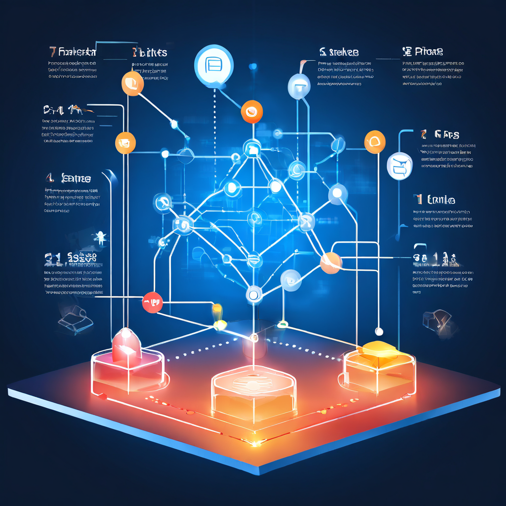 디지털 화면에 위키형 계층 목록과 노드, 화살표가 연결된 미니멀 인포그래픽인 모습이다