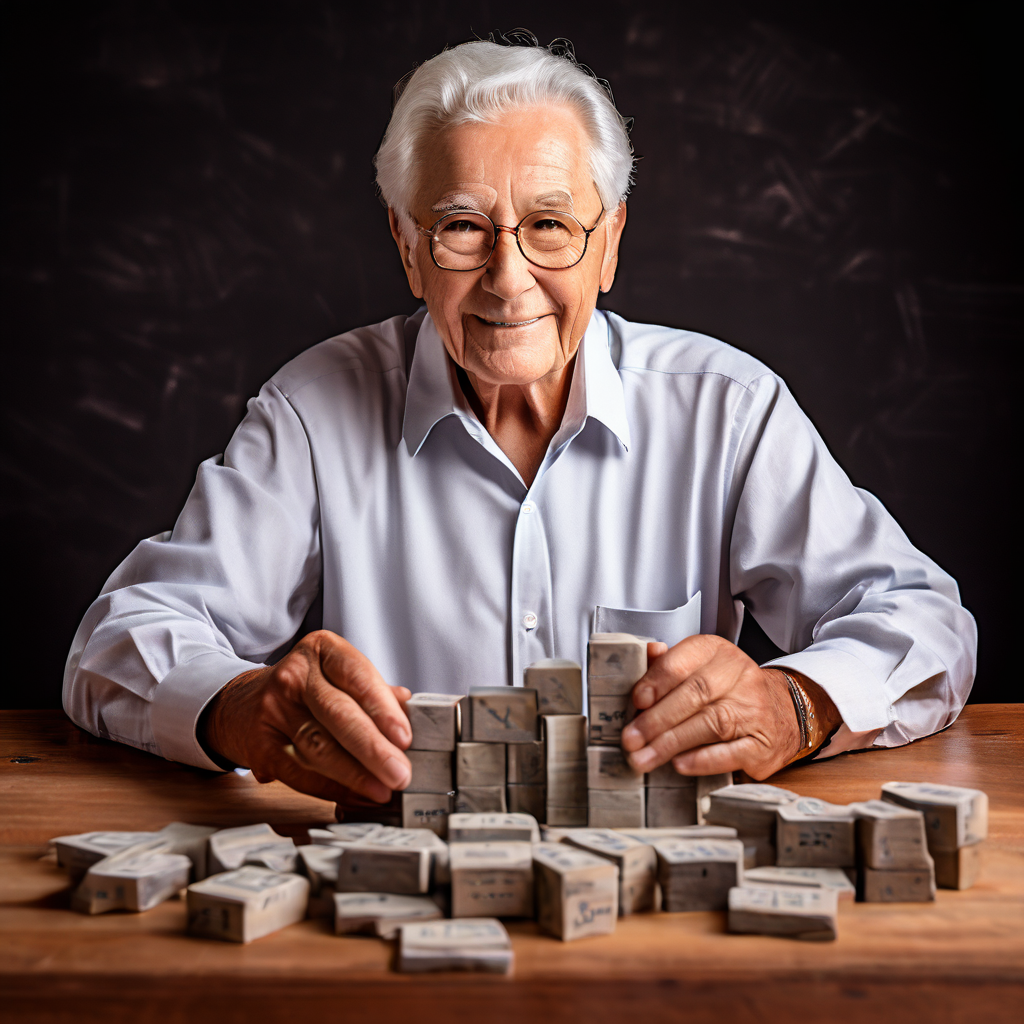 안정적인 장기 투자를 위해 주식 벽돌로 기초를 쌓는 기성세대의 투자 심리를 보여주는 이미지.