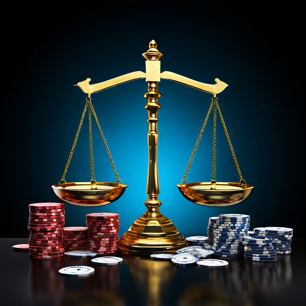 주식 투자와 도박 사이의 이중잣대를 저울의 균형으로 비판하는 상징적 이미지.