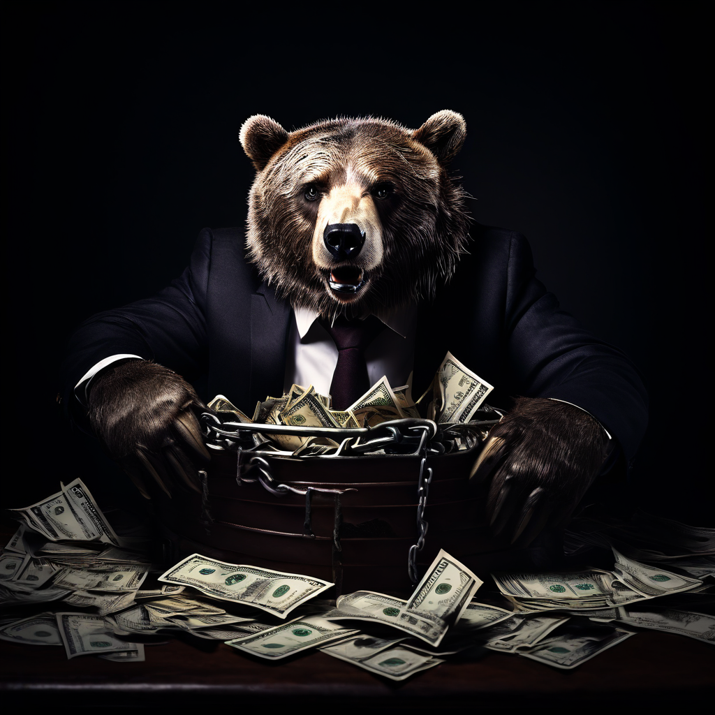 법률 서류 형태의 덫에 걸린 손이 현금 다발을 쥐려다 빠져나오지 못하는 위험한 계약의 함정을 상징적으로 보여주는 이미지.