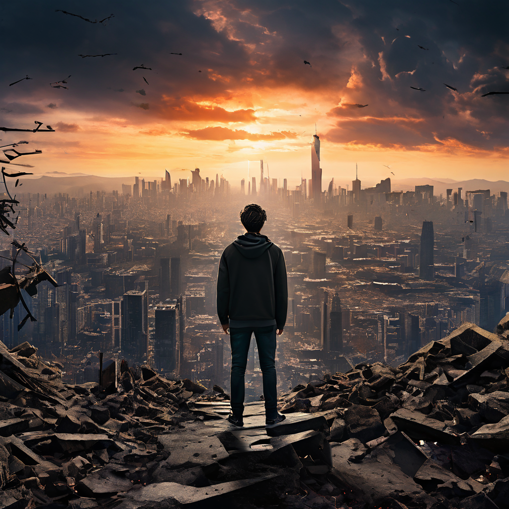 불안정한 고용 시장과 불확실한 미래를 마주하고 불안해하는 청년을 보여주는 이미지.