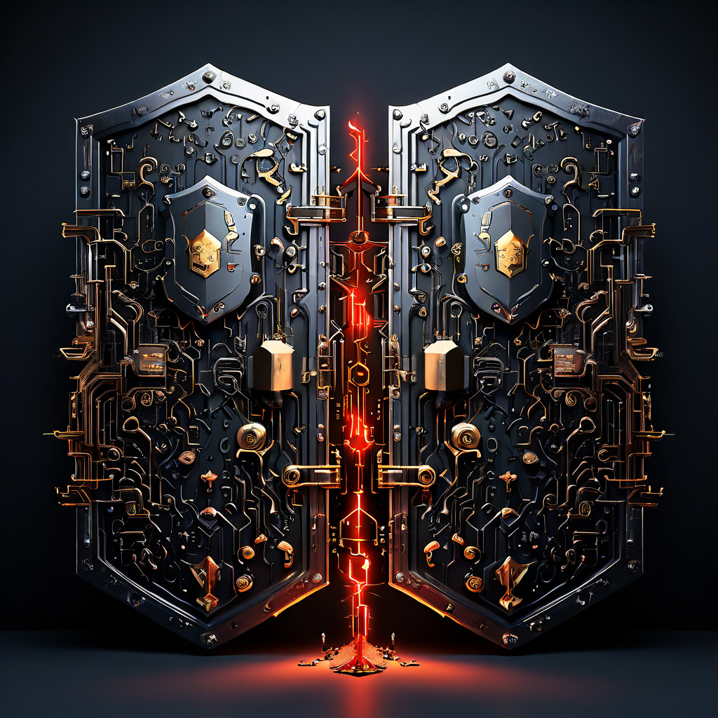 디지털 자물쇠와 방패의 요새로 상징되는 폐쇄적 보안과 개방형 네트워크로 대표되는 접근성을 대비하여, 서로 충돌하는 두 가지 보안 운영 철학을 보여주는 이미지.