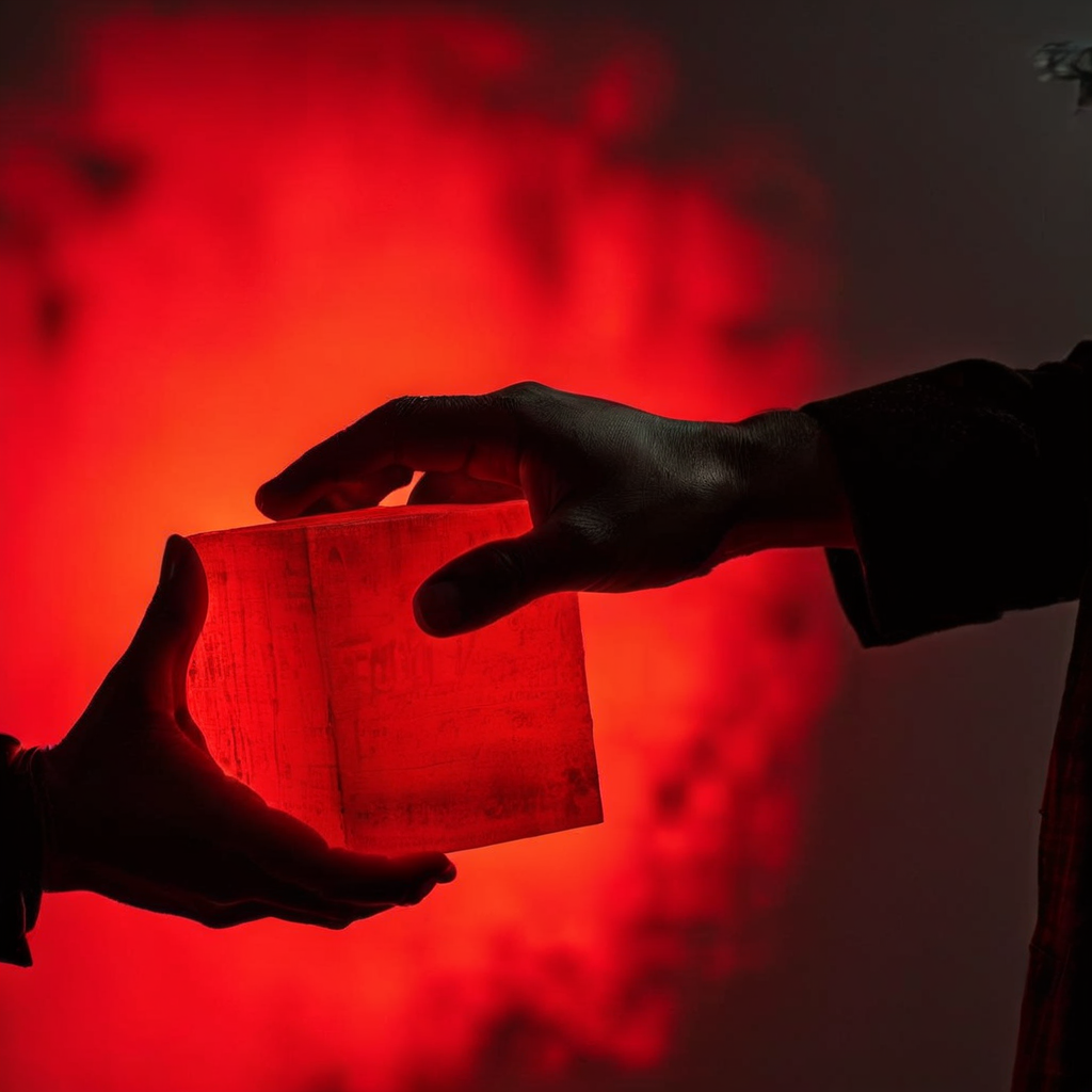 보이지 않는 거대한 손이 'RISK'라는 붉은색의 무거운 짐을 개인에게 떠넘기는 모습을 통해, 조직 내 위험 관리 및 책임 전가의 중요성을 상징적으로 설명하는 그림.