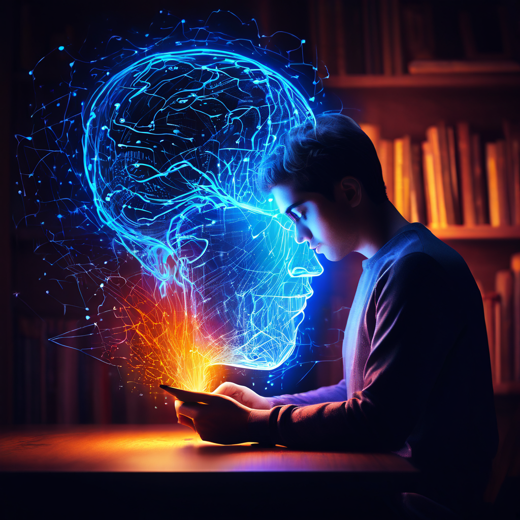 디지털 정보 과잉 속에서 정신 건강을 지키기 위해, 자신의 내면에 확고한 심리적 경계선을 설정하고 마음을 보호하는 모습을 설명하는 그림.