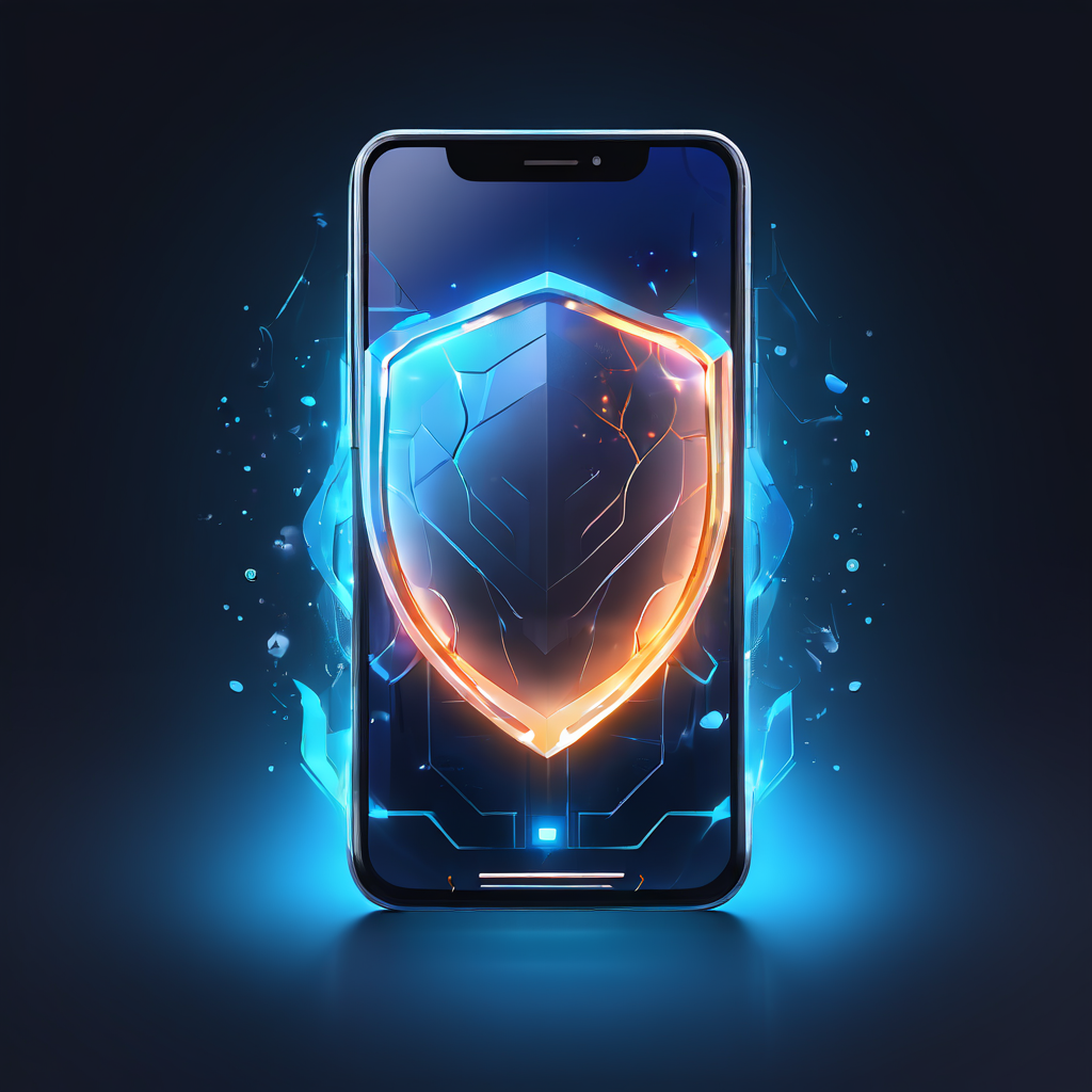 모바일 기기에 완벽하게 최적화된 웹사이트 화면 위로 사용자의 신뢰와 강력한 보안을 상징하는 방패 아이콘이 떠오르는 모습을 표현한 이미지.