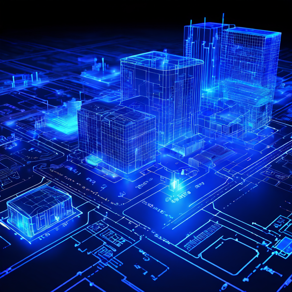 첨단 금융 결제 시스템의 핵심 설계 원칙인 견고한 기초와 통합적이고 안전한 구조를 빛나는 건축 설계도로 시각화한 이미지.