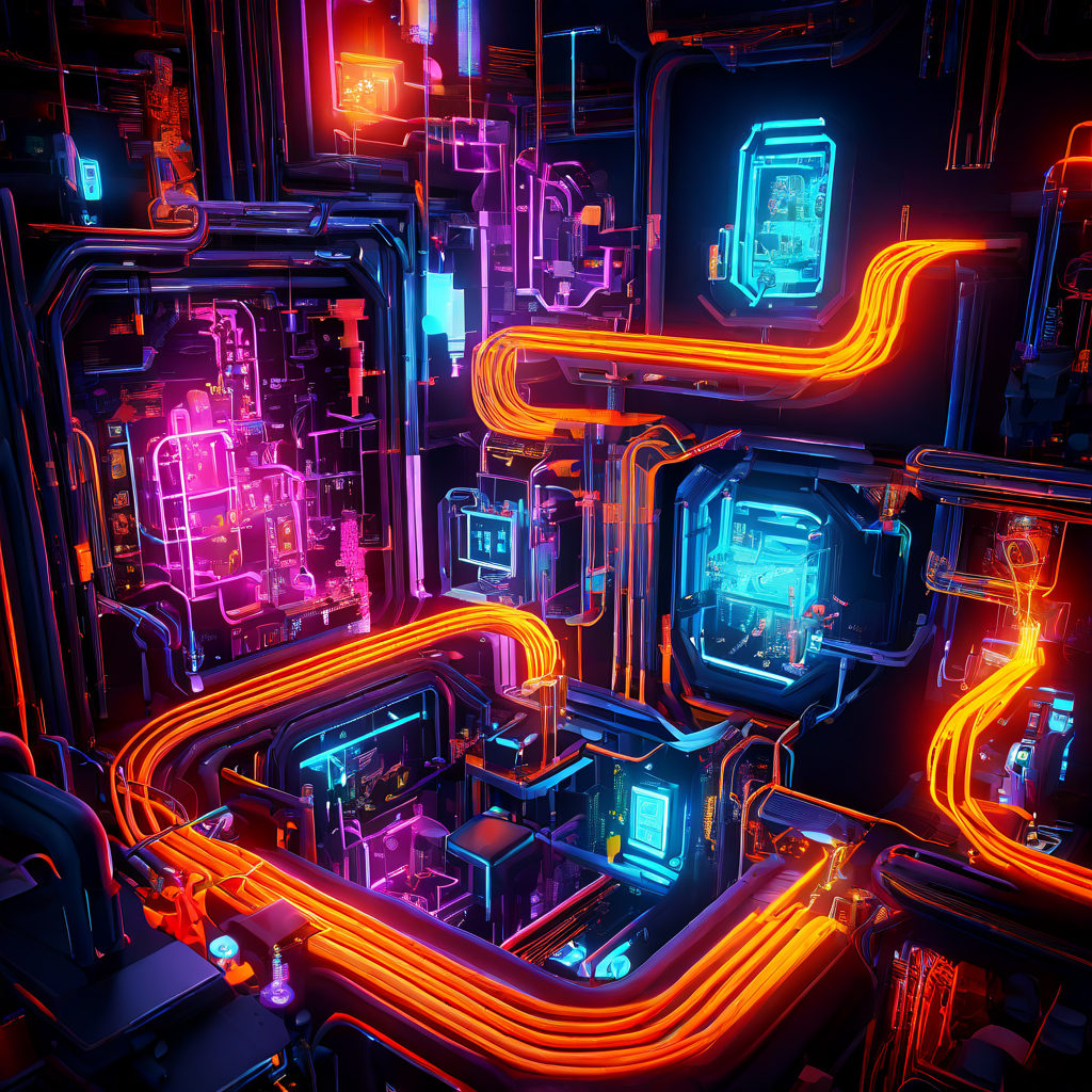 화려한 비디오 게임의 표면 아래 숨겨진 복잡한 수학 모델과 시스템 아키텍처 다이어그램 등 게임 개발의 핵심 기술 원리를 시각적으로 보여주는 이미지.