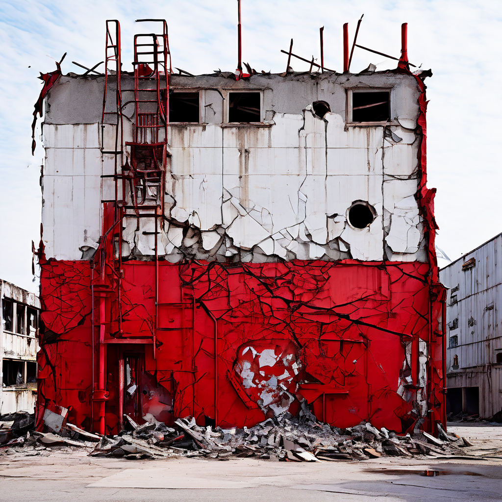 평온해 보이는 외관에 균열이 생기며 그 아래 숨겨진 불안정한 기계 장치와 붉은 경고 신호들이 드러나는 모습으로, 운영 불안정성의 심각성을 보여주는 이미지.