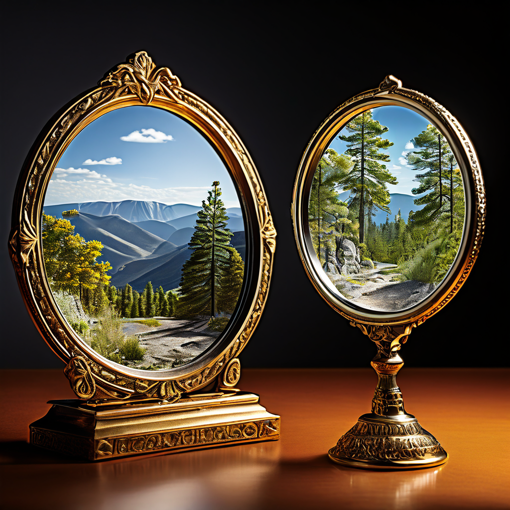 두 개의 동일한 제품을 나란히 배치하고 확대경을 올려놓아 디테일한 차이점을 직접 비교할 수 있도록 구성한 시각적 비교 설명 이미지입니다.