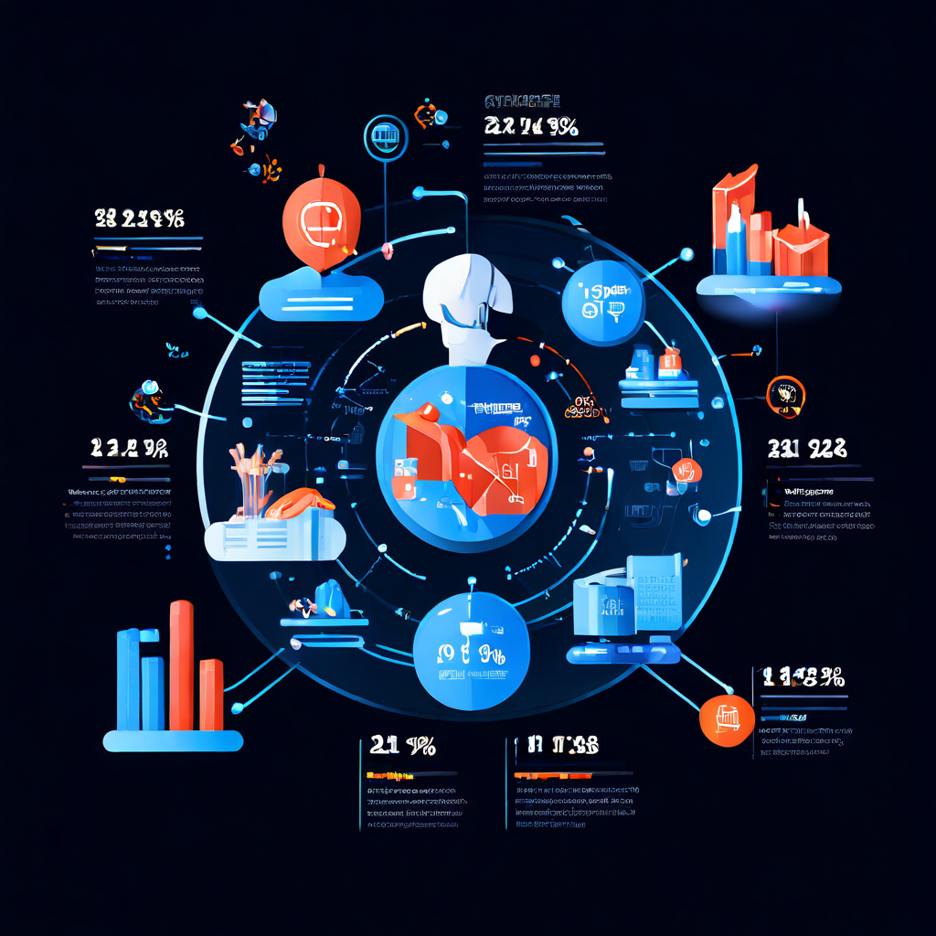 데이터 포인트가 유입되어 정제된 카테고리로 분류되고, 헬스케어와 배송 서비스, 고객 지원 등의 서비스 아이콘으로 변환되는 과정을 현대적인 사무실 환경에서 보여주는 상세한 인포그래픽입니다.