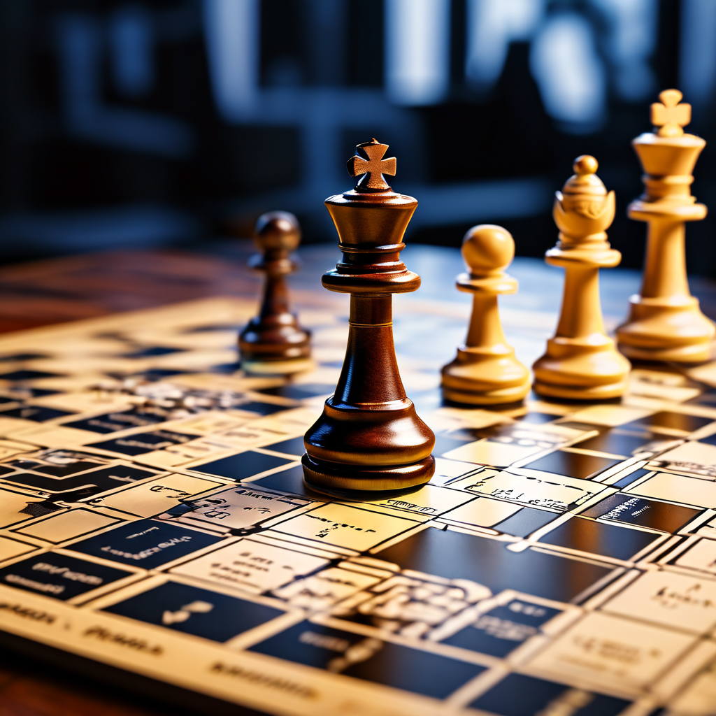 사용자 여정 지도의 중요한 분기점에 전략적으로 배치된 체스 말이 UX 디자인에서의 핵심적 의사결정과 전략적 포지셔닝을 상징적으로 표현한 이미지입니다.
