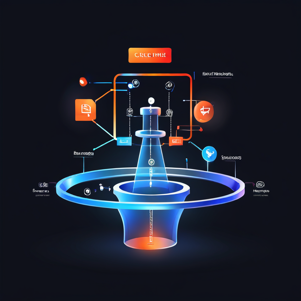 B2B 영업 프로세스의 핵심 단계를 구분하는 세일즈 펀넬 개념도로, 명확한 기준과 의사 결정점이 표시된 게이트가 두 주요 단계를 구분하고 있습니다.