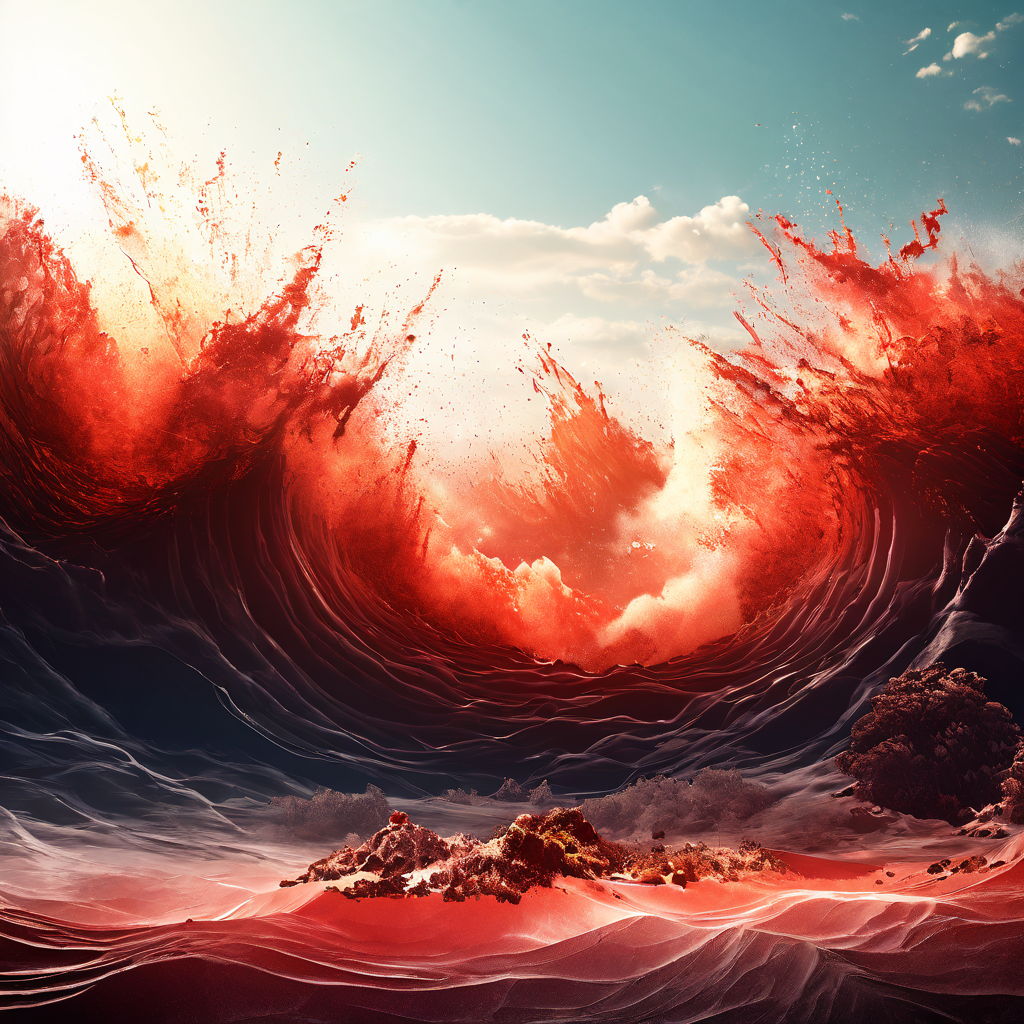 소리를 시각적으로 표현한 예술 작품에서 보이지 않는 폭발의 순간을 공백으로 남기고 그 자리를 채우는 음파 텍스처로 완성된 이미지가 정적인 공간에 역동성을 더합니다.