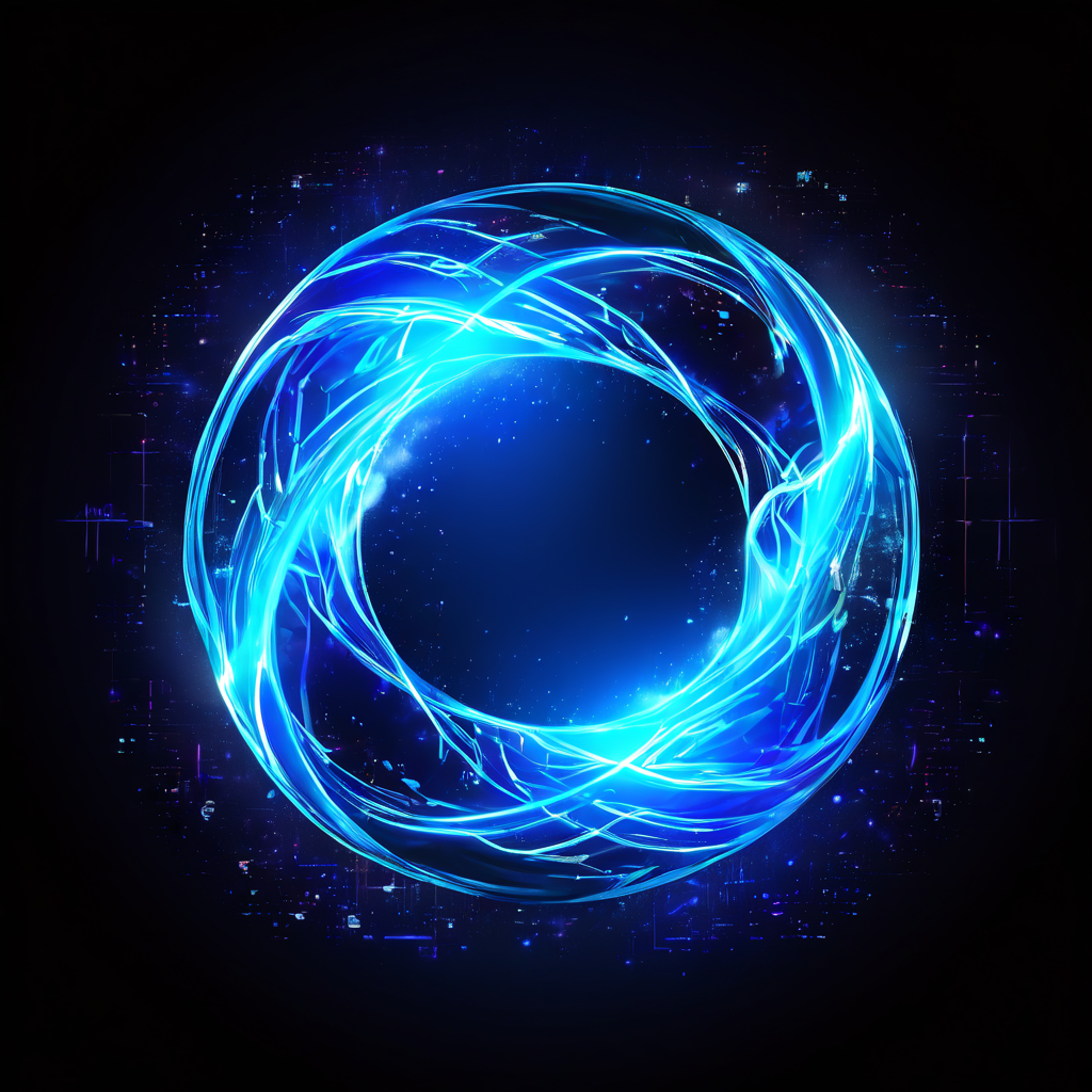 혁신적이고 독창적인 브랜딩 솔루션을 상징하며 복잡한 디지털 네트워크 속에서 빛나는 독특한 브랜드 로고가 탄생하는 순간을 표현한 이미지입니다.