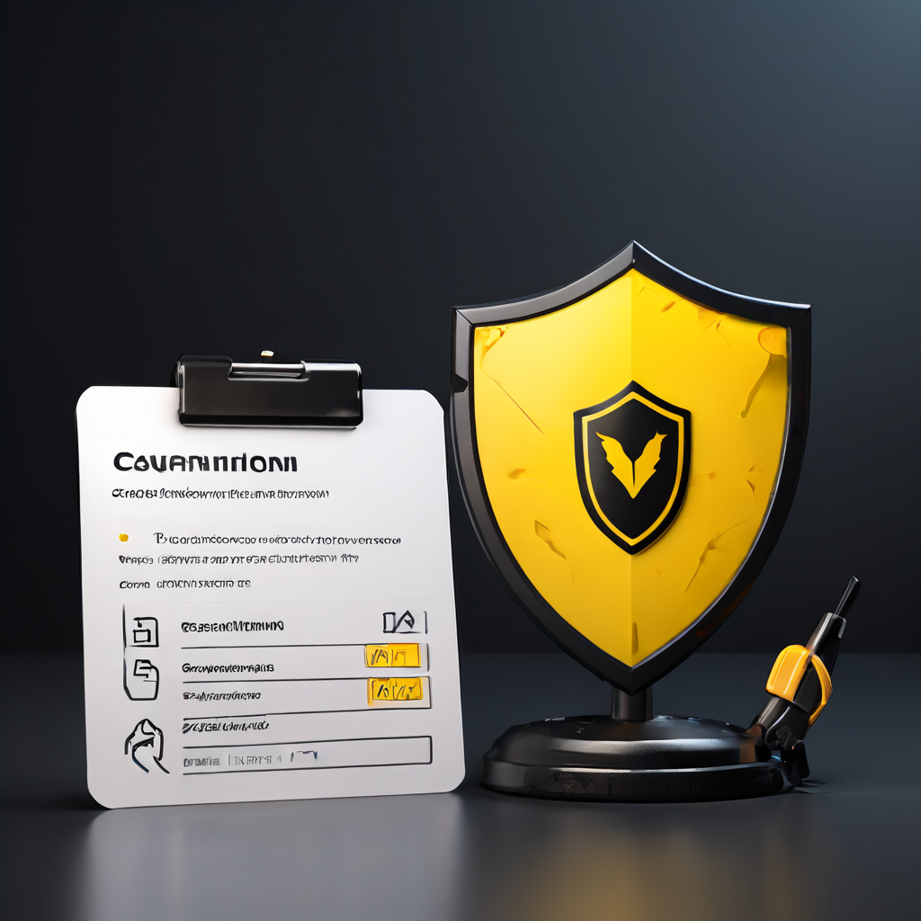 사용자 등록 절차의 보안 점검 항목과 개인정보 보호 솔루션을 강조하는 경고 표지판과 방패 아이콘이 포함된 안내 이미지입니다.