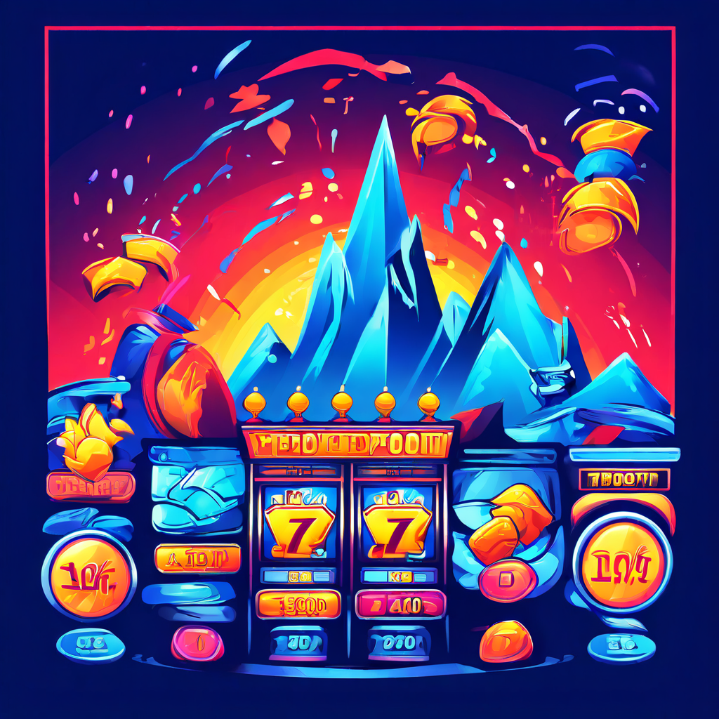 슬롯머신 변동성 그래프의 급격한 상승과 하락을 표현한 일러스트로, 베팅하는 플레이어와 그에 따른 환호 또는 실망 반응을 스토리텔링 방식으로 시각화한 이미지입니다.