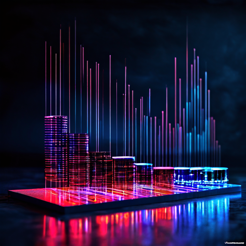 통계적 증거를 시각화한 차트로, 빛나는 데이터 스트림으로 형성된 막대그래프와 원형그래프가 숫자와 구체적 사실의 연관성을 명확히 보여줍니다.