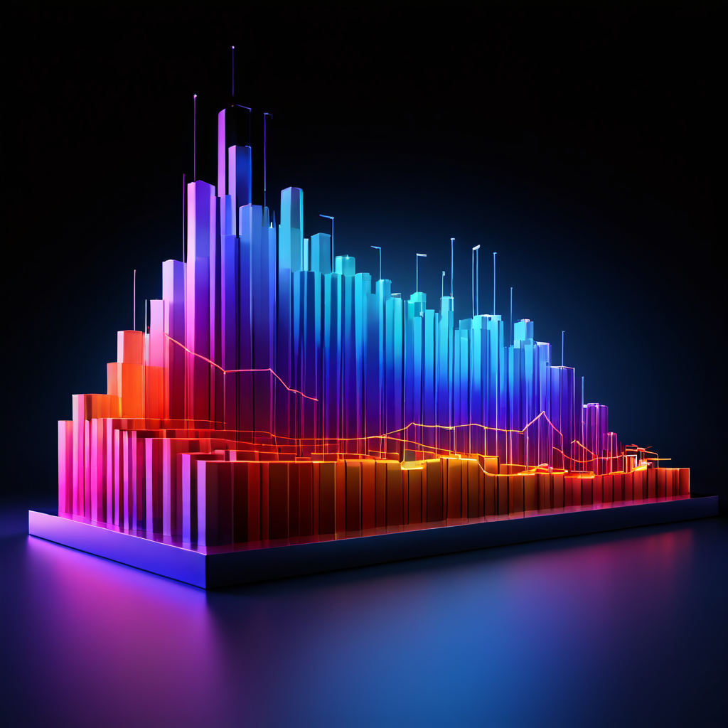 웹사이트 트래픽 유입 경로와 노출 빈도 추이를 하나의 통합된 데이터 시각화로 표현한 3D 막대 그래프와 선형 차트 결합 이미지입니다.