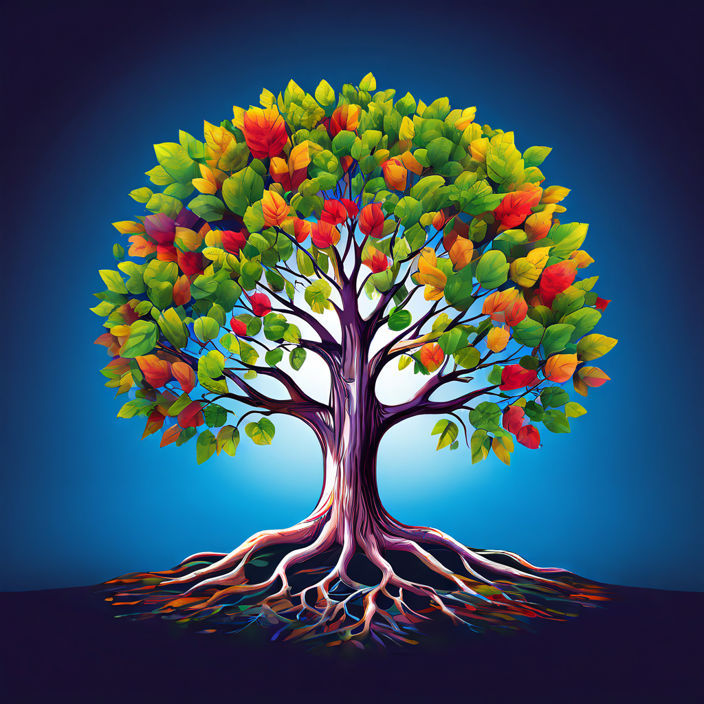 튼튼한 뿌리에 해당하는 고객 서비스 품질이 건강한 나무의 줄기와 가지를 이루는 번영하는 비즈니스 운영을 안정적으로 떠받치고 있는 모습을 시각적으로 표현한 일러스트입니다.