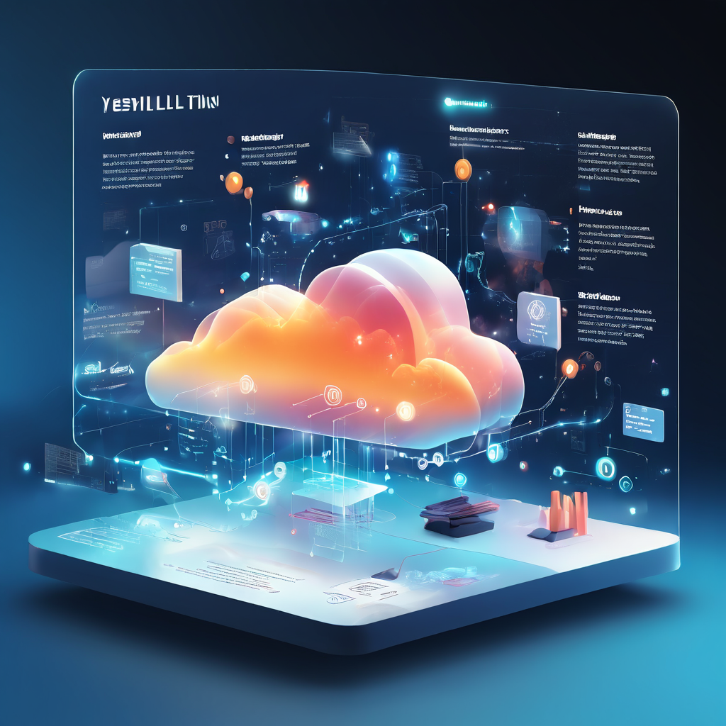 Premium futuristic digital platform interface showing secure cloud data flow and verification layers for an online service...