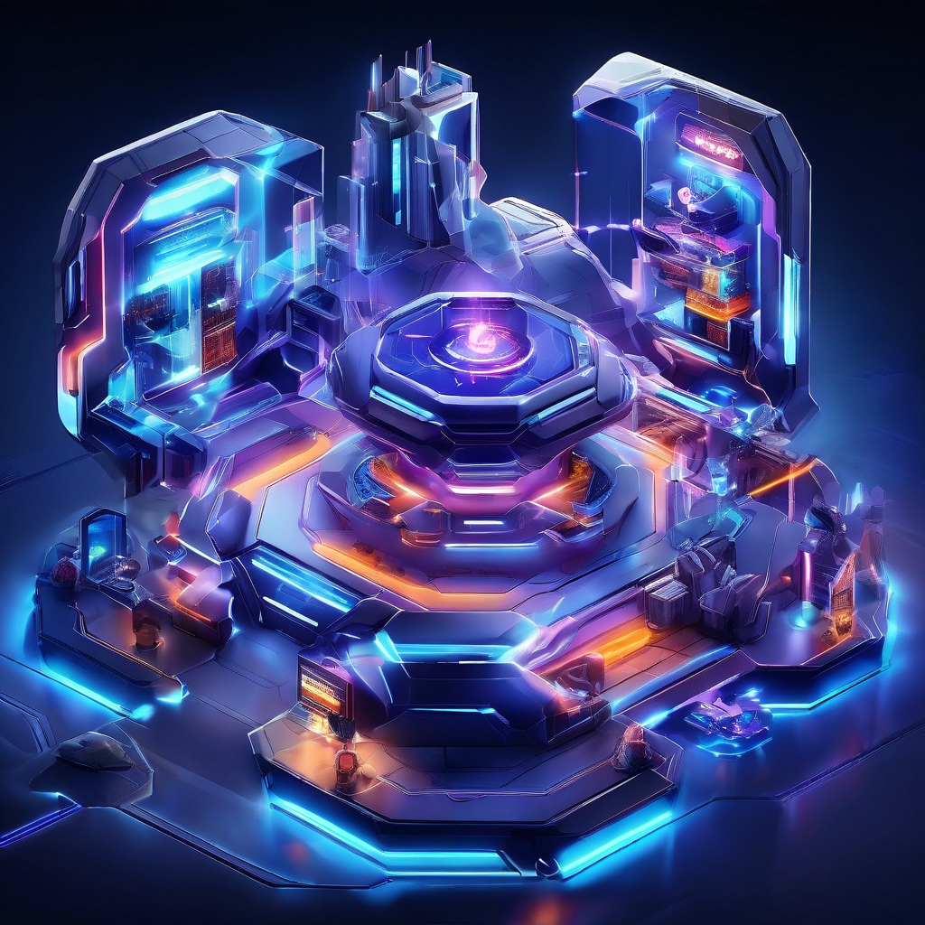 Abstract digital service interface with layered glow and secure data paths, representing first impressions and lobby layout in an...