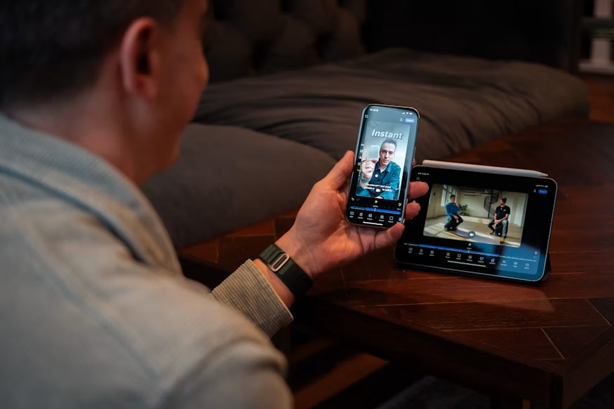 Watching streaming content on a mobile device while traveling.